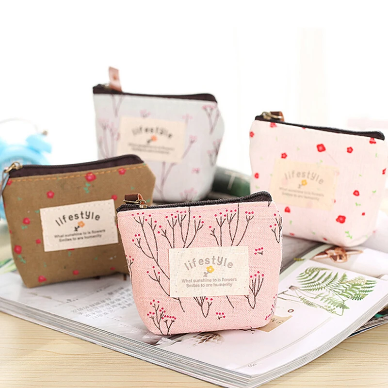 

1pcs Mini Wallet Canvas Bag Pouch Coin Purse Key Card Holder Zipper Hand