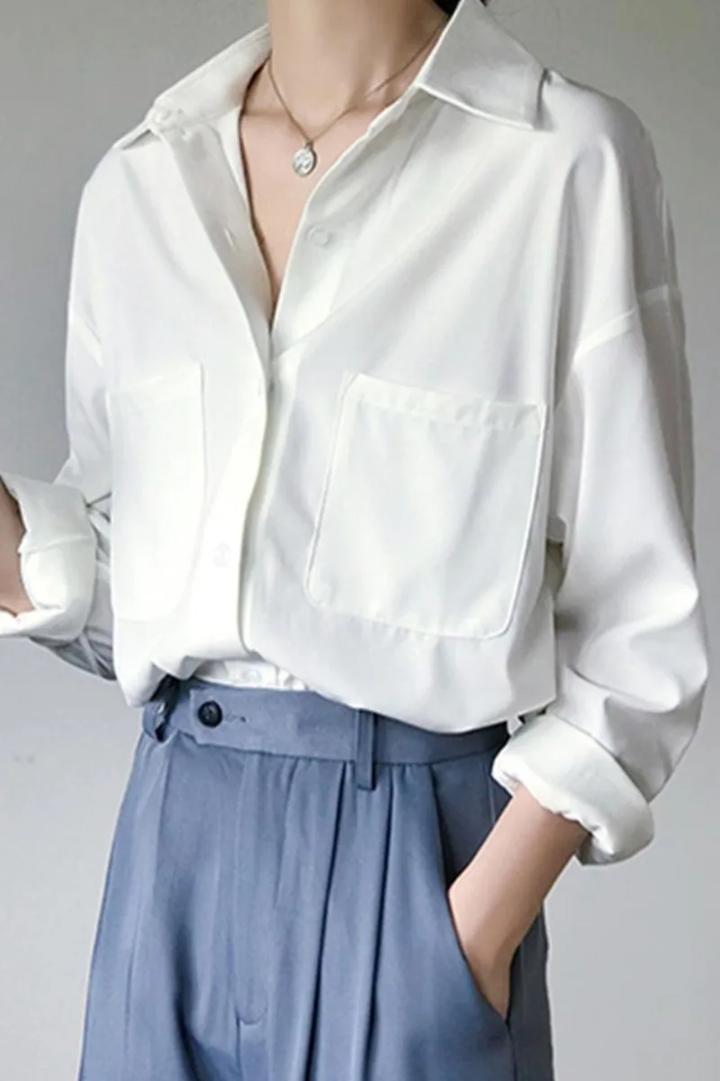 

Women Chiffon Blouse Spring Autumn Long Sleeve Turn Down Collar White Shirts Woman Fashion Button Up Korean Casual Tops