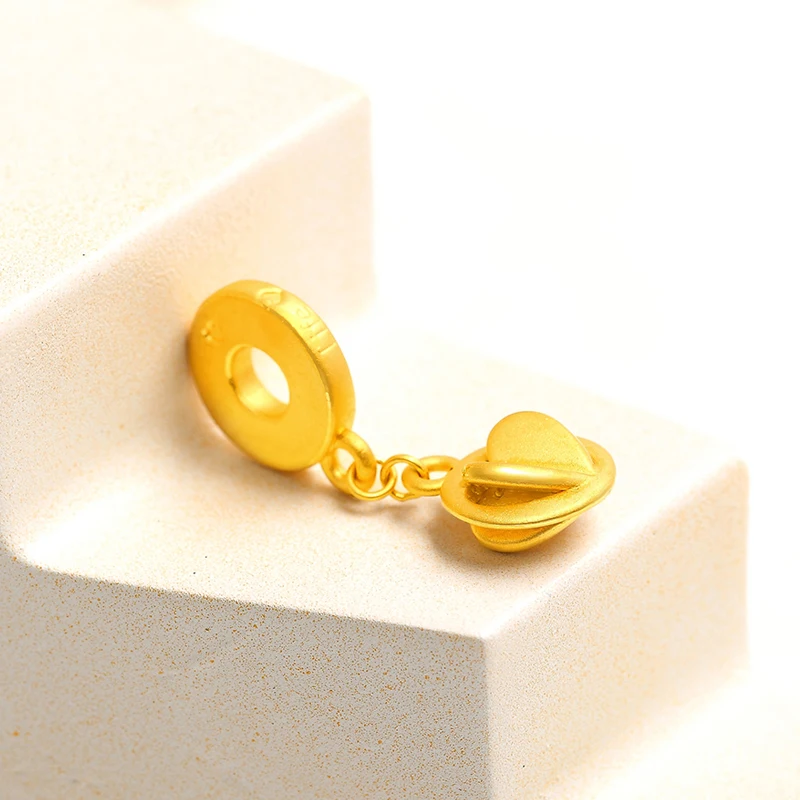 

New Pure 24K Yellow Gold Bracelet Women 3D 999 Gold Heart Bracelet