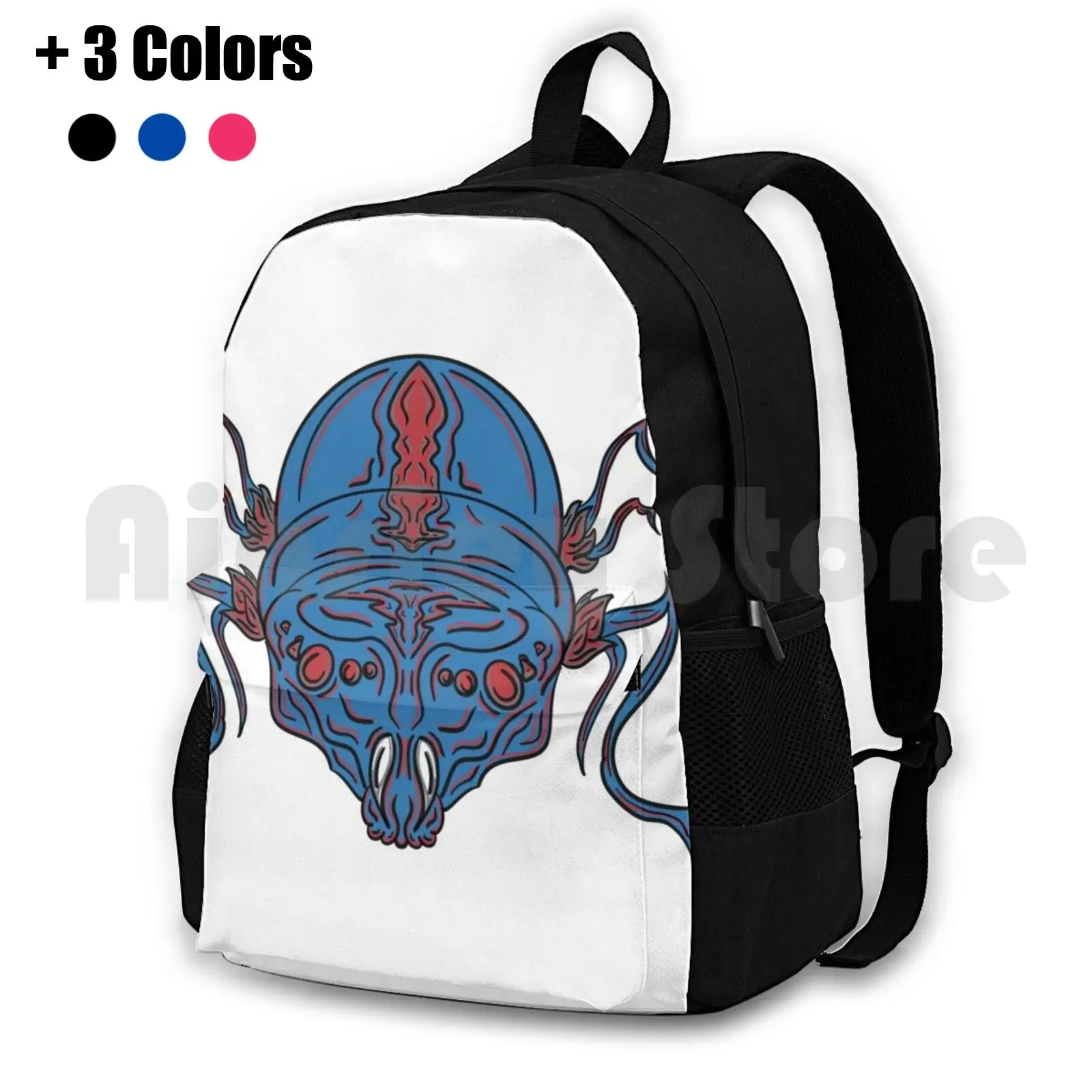 

Blue Spider Ink Drawing Outdoor Hiking Backpack Waterproof Camping Travel Spider Web Blue Hero Superhero Red Bug Arachnid