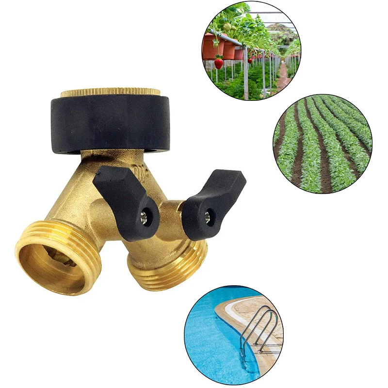 

Retail Heavy Duty Brass Connector,Two Way Brass Tap Manifold Brass Garden Hose with 2 X3/4 Inch Brass Water Tap Connection