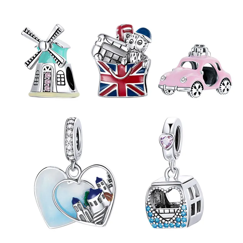 Bamoer 925 Sterling Silver Travel London Charm Pink Cable Ca