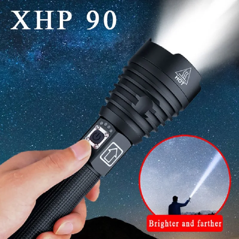 

CREE XHP90 Most Powerful Tactical Flashlight 18650 Rechargeable LED Flashlight USB Torch Light XHP70 Waterproof Zoom Hand Lamp