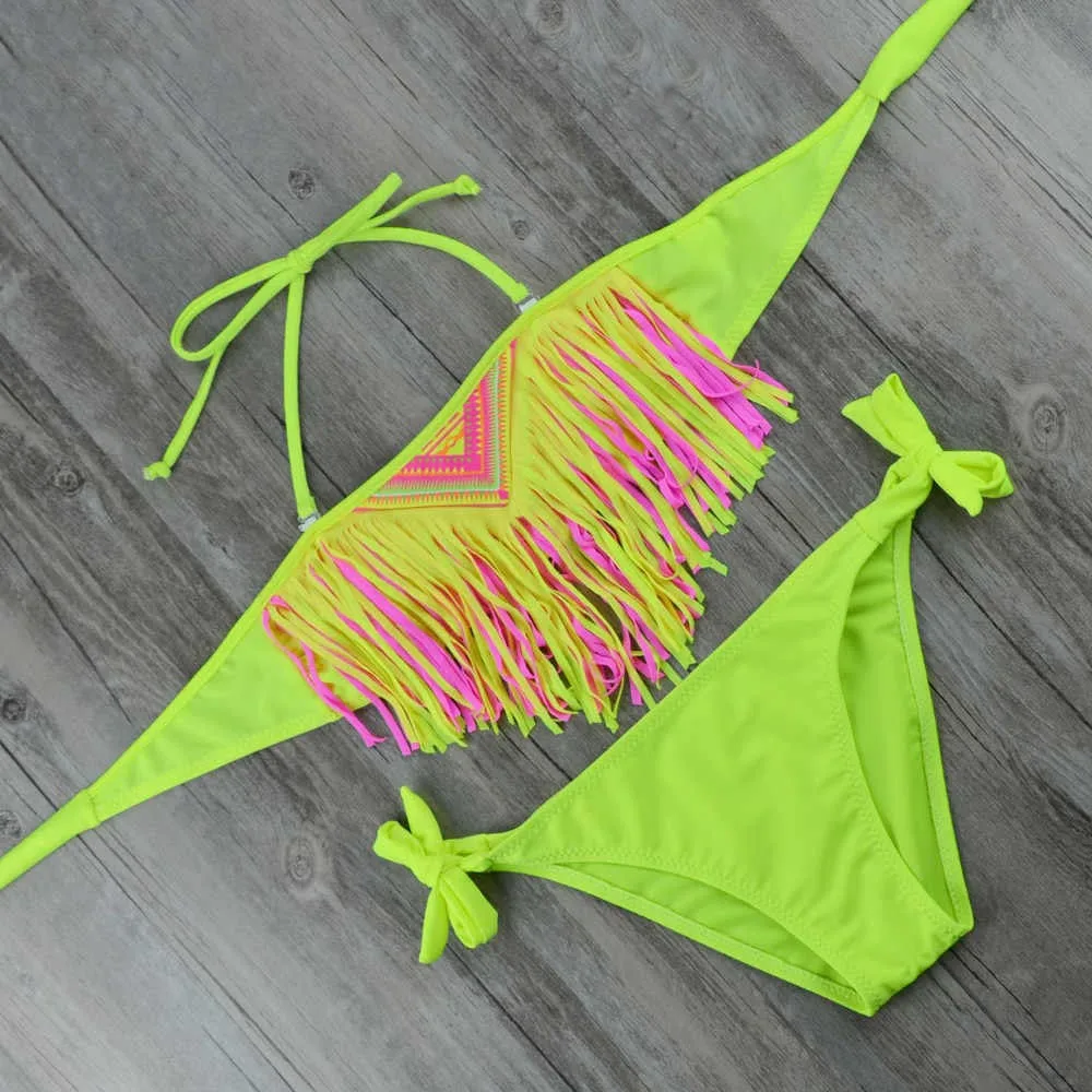 Бикини с бахромой для девочек подушечками детские купальники бандо детский
