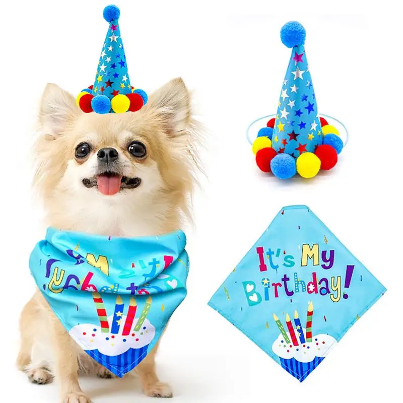 

Fashion Funny Dog Clothes Creative Pet Dogs Birthday Party Festival Decoration Triangle Scarf And Hat Set Puppy Costume Dog Sets