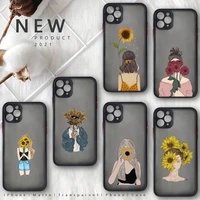 sunflower girl phone case for iphone 13 12 11 8 7 plus mini x xs xr pro max matte transparent cover