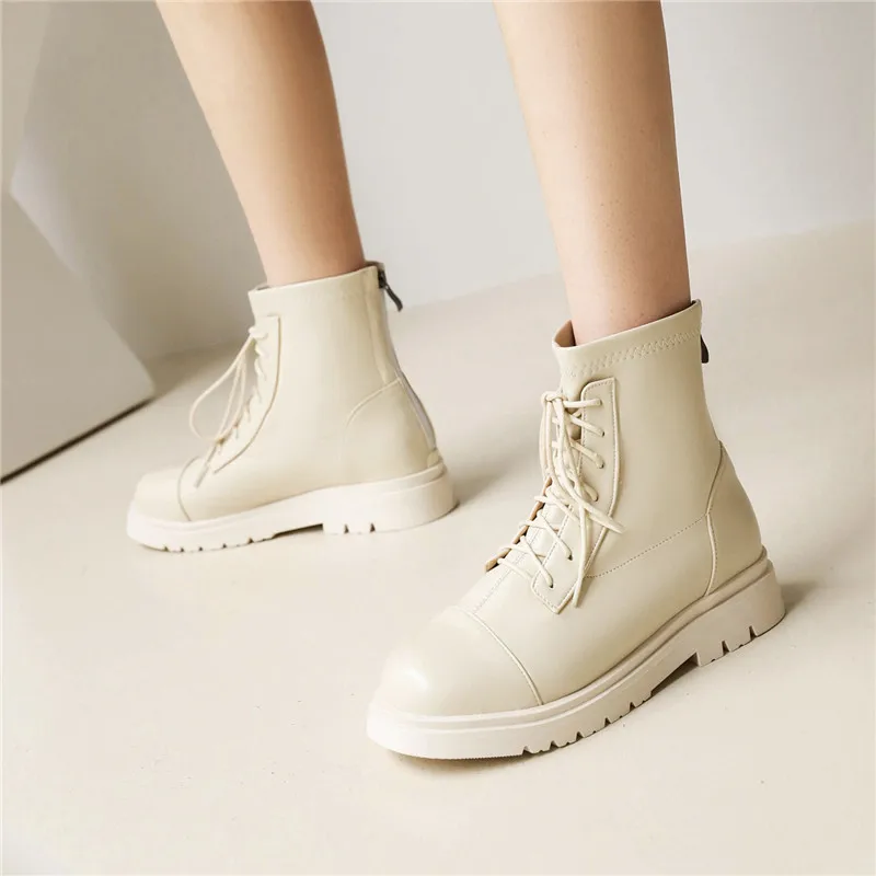 

Женские ботильоны YQBTDL из искусственной кожи, однотонные полусапожки на плоской подошве, с круглым носком, на низком каблуке, на молнии сзади...