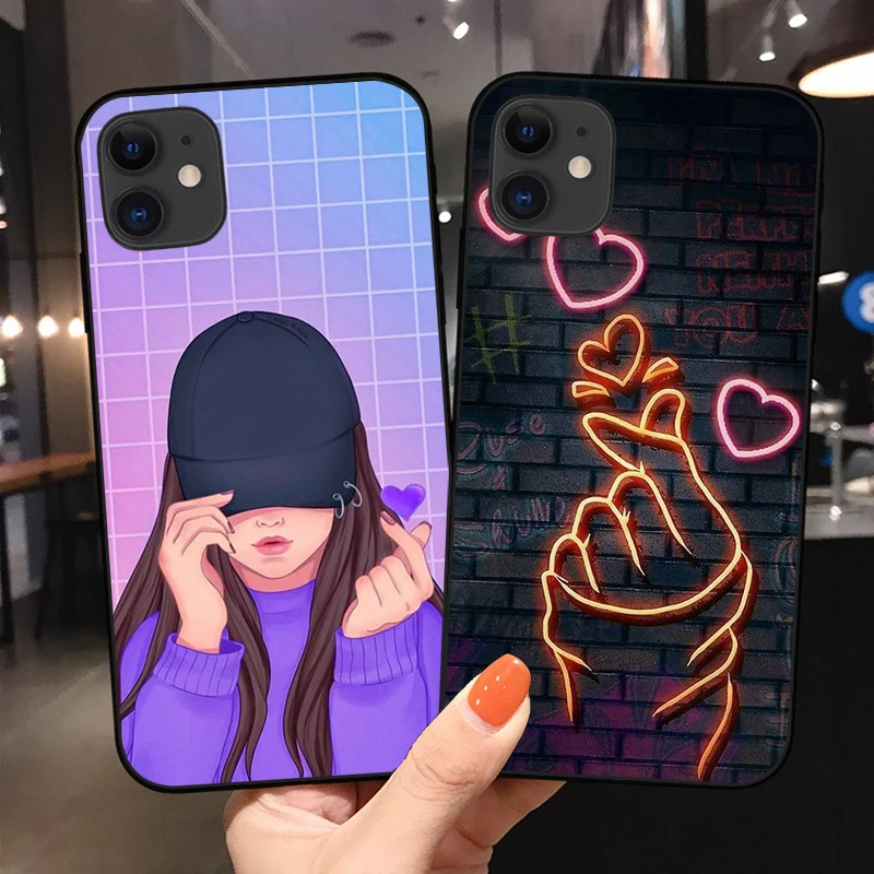 

Korean Finger Heart Love Phone Cover For iPhone 11 12 13 Pro Max X XR XS Max 7 8 7Plus 8Plus 6S SE Soft Silicone TPU Case Fundas