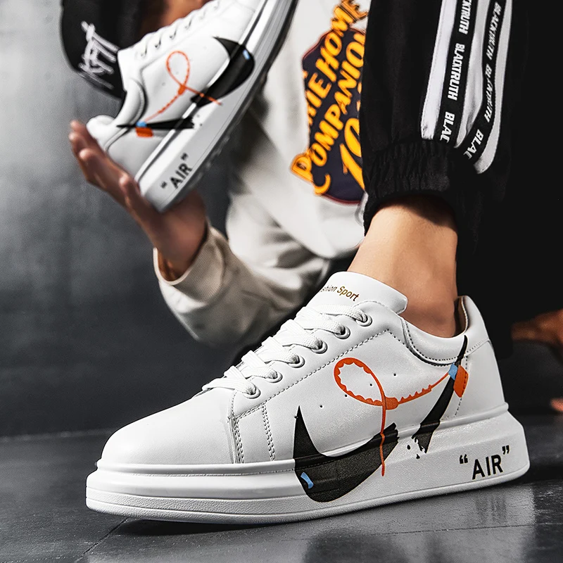 

Autumn Summer Board Casual Shoes For Men White Fashion Sneakers Wear-Resistant Outdoor Comfort Lace Up Concise Style Big Size 45