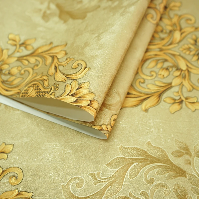 

American Rustic Flower Floral Wallpaper Non-woven 3D Embossed Damask Wallpaper Rural Retro Living Room Contact Paper Beige