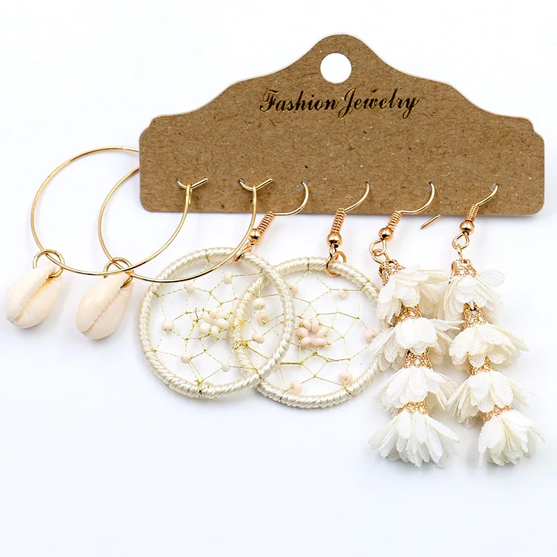 

Korea Fashion 2021 Cute Lady Hoop Earrings Set Small Fresh High Quality White Flower Pendant Exquisite K-pop Rounds Creativity