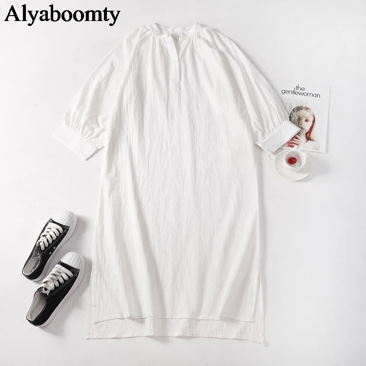 Женское винтажное платье рубашка Ulzzang абрикосовое хлопковое льняное большого