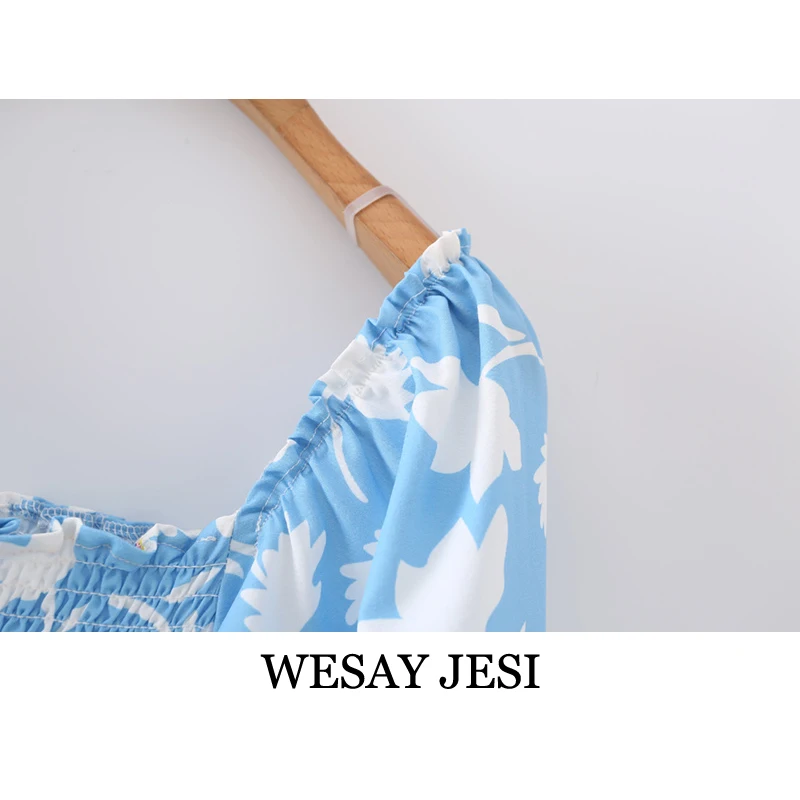 

WESAY JESI 2021 Summer Dress Floral Print Fashion Sweet Mid-length Dress Square Neck Puff Sleeve Retro Temperament Elegant Dress