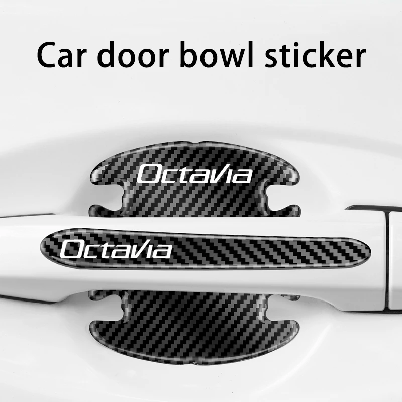 

High-end Carbon Fiber Car Door Bowl Protection Sticker For Skoda Octavia A5 A7 Fabia Superb Rapid Kodiaq Kamiq Accessories