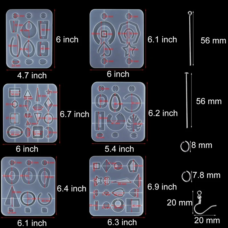 

6 Pack Earring Epoxy Resin Molds, Bohemian Drop Dangle Resin Earring Mold, DIY Fashion Jewelry Resin Silicone Molds for Women Gi