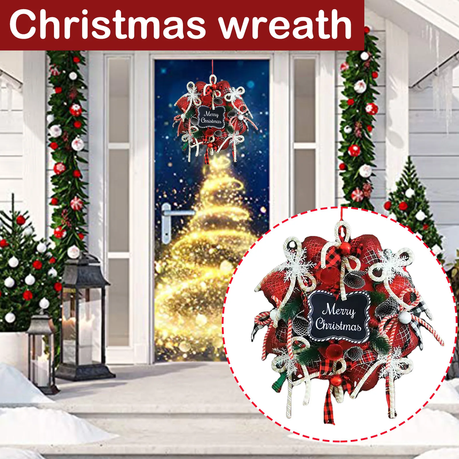 

Merry Christmas Red Garland Bowknot Door Hanging Wreath Xmas Holiday Festival Party Decoration Gifts New Year 2022 Natal Noel