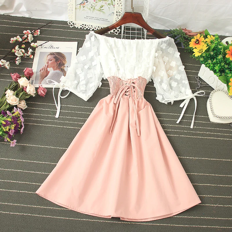 

2023 женское летнее платье с воротником-лодочкой и рукавами-фонариками