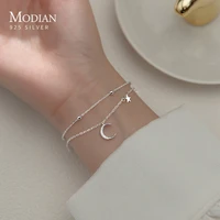 modian silver luxury double layer stars moon sparkling bracelet 925 sterling silver chain adjustable bracelets for women jewelry