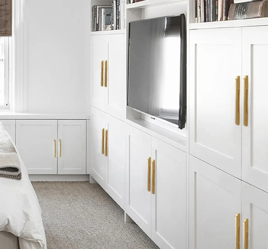 

3" ~7"Solid Brass Cabinet Knobs and Handles Furnitures Cupboard Wardrobe Drawer Knobs Satin Brass long Handle pull