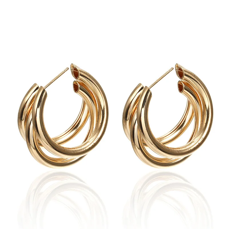 

2020 new Punk Style Earrings Gold/Silver Color Overlay semi-circle Open circle earrings Women exaggerated Vintage Jewelry