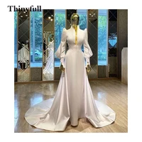 thinyfull royal long a line v neck boho wedding dresses full sleeves beach bride dress vestidos country bridal party gowns