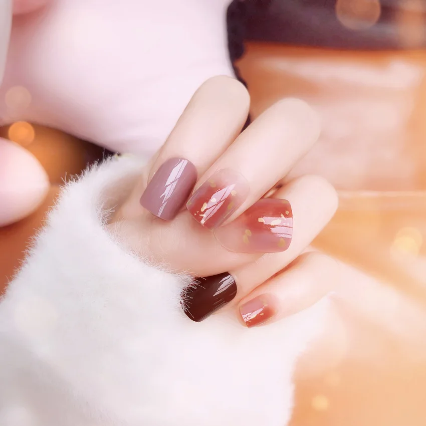 Накладные ногти 24 шт. коричневые кофейные розовые с затенением дизайнерские