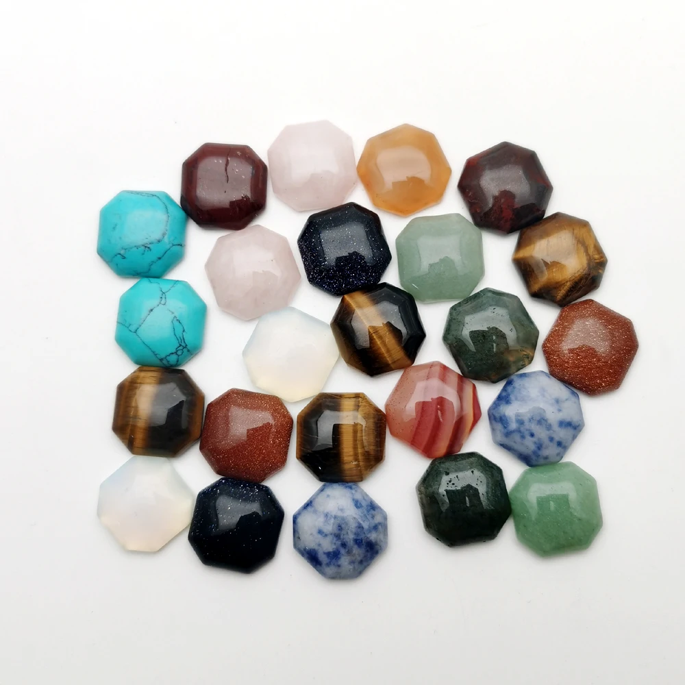 

Fashion polygon 20MM 24pcs/lot mixed Natural Stone cabochon Bead Charm for jewelry making Ring necklace accessories Wholesale