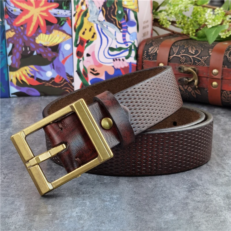 Luxury Mens Belt Carving Thick Genuine Leather Designer Belt Ceinture Leather Belt Men Brass Belt Buckle Belt Male  MBT0129