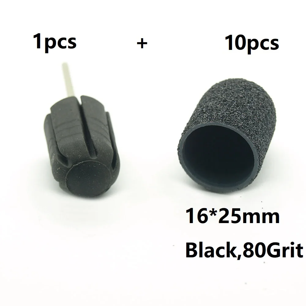 KIMAXCOLA 10pcs BlackSanding Caps Electric Nail Drill Bit  Bands UV Gel Polish Remover for Manicure Pedicure Milling Accessories