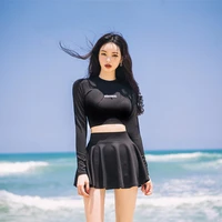 2021 summer fashion new swimsuit women long sleeves conservative round collar top panty skirt cover belly slim bikini