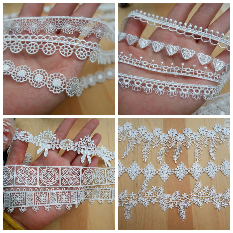 

16 styles in stock 2020 HOT Korean delicate narrow lace trim water soluble border lace trimming Ivory color, 10 yards wholesale