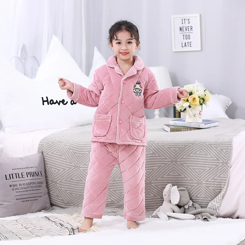 Детская Фланелевая пижама комплект из толстого теплого топа и брюк для маленьких