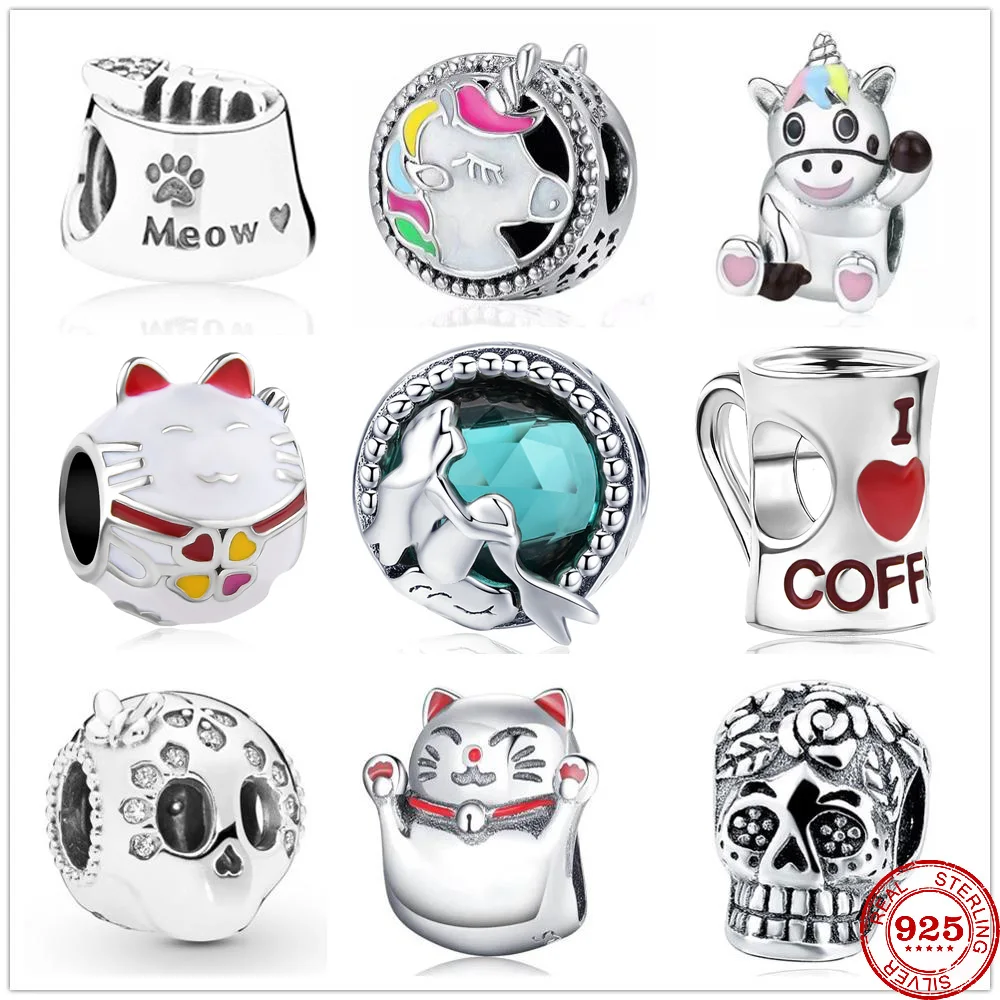 Оригинальный 925 стерлингового серебра металлические бусины Тигр чайник Единорог
