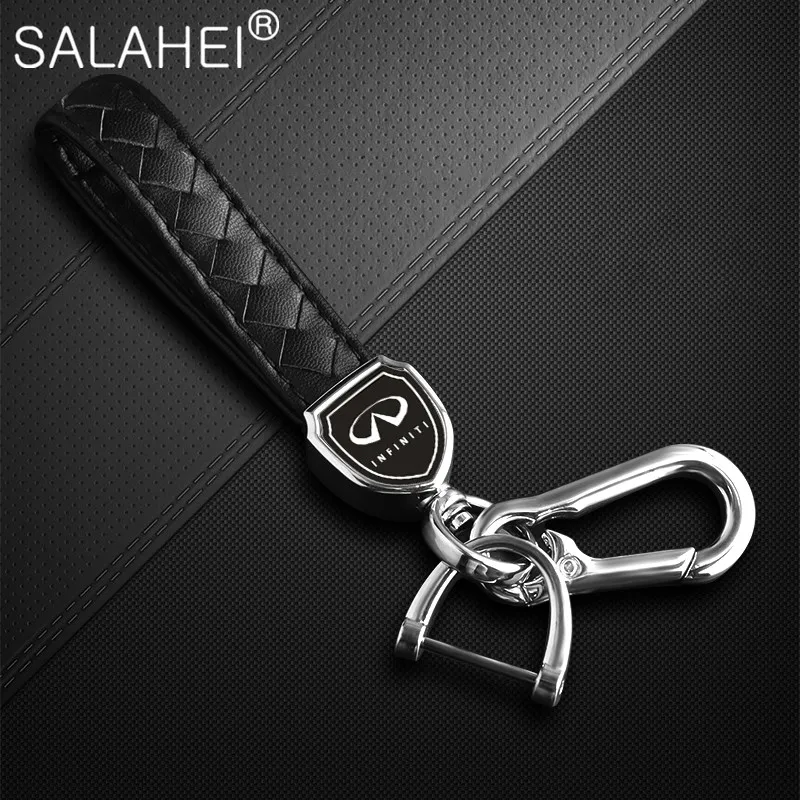 

1PC Leather Metal Car Keychain Shield Shape Double Keychain Key Ring Car Goods With Logo For Infiniti FX35 Q50 Q30 ESQ QX50
