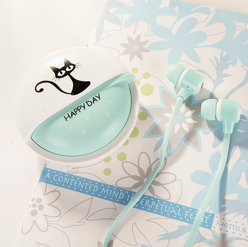 Милый Кот мультфильм наушники 3 5 мм в ухо стерео с микрофоном футляр для