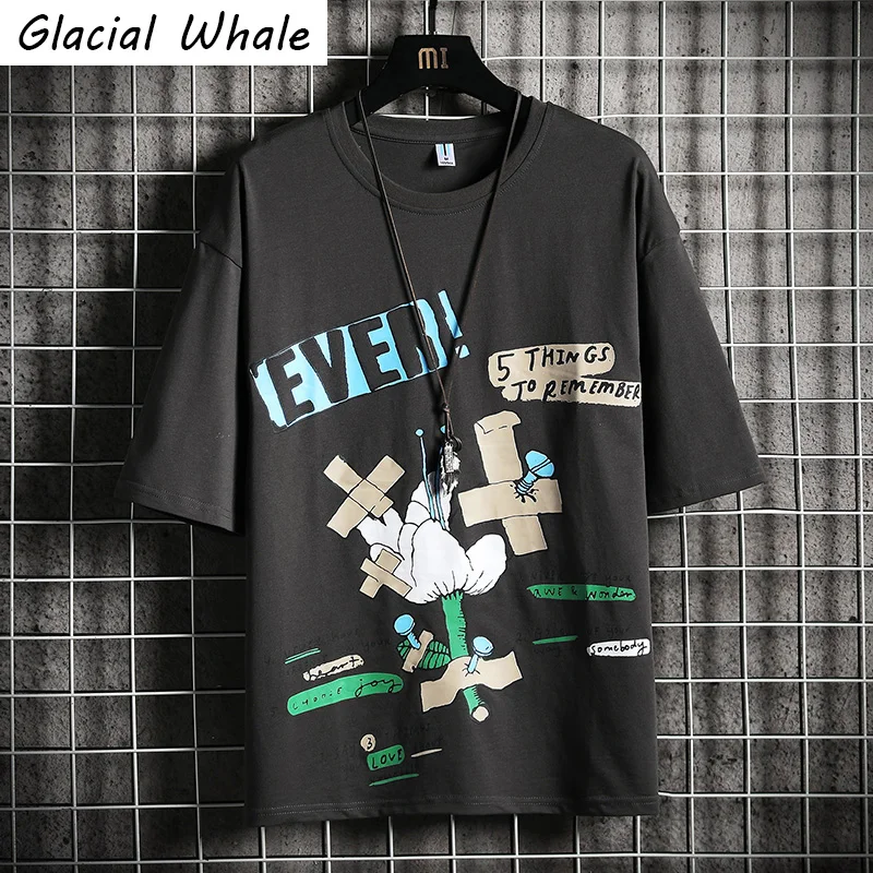

GlacialWhale Men's Oversized T-shirt Men New 2021 Summer Graffiti Tops T-shirts Hip Hop Cotton Tshirt Male Gray T-Shirt For Mens