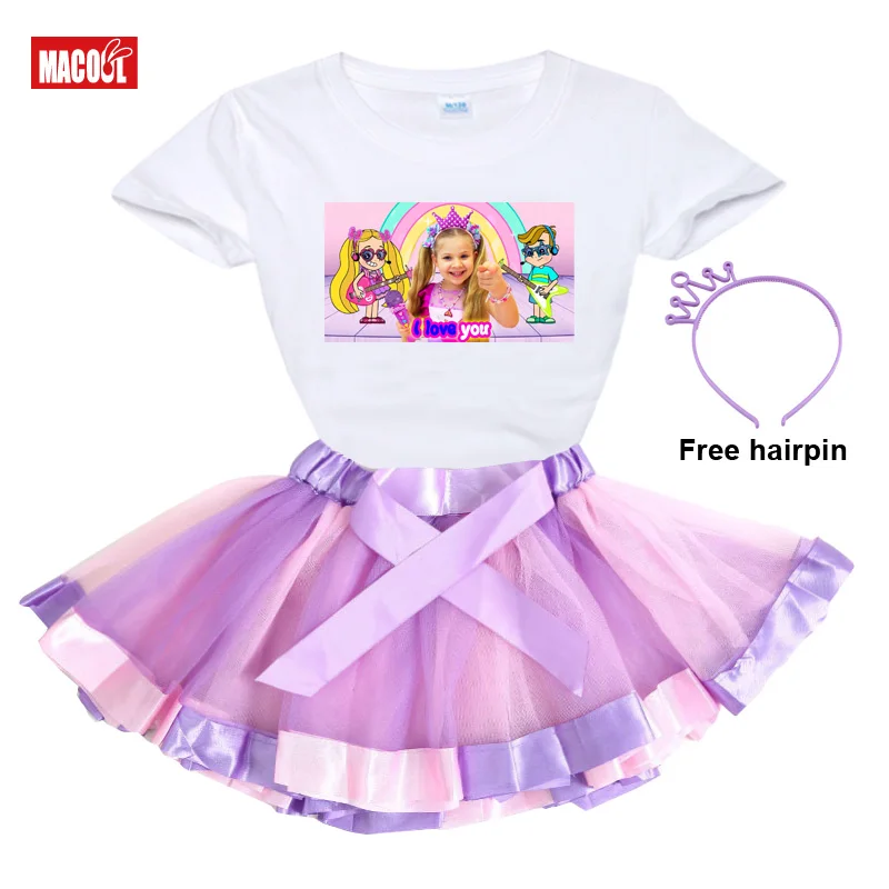 Conjunto de ropa para ni&ntilde;a, vestido de arco&iacute;ris, traje de tut&uacute;, falda de verano, ropa para ni&ntilde;o, traje de beb&eacute;, camiseta de amor Diana-1