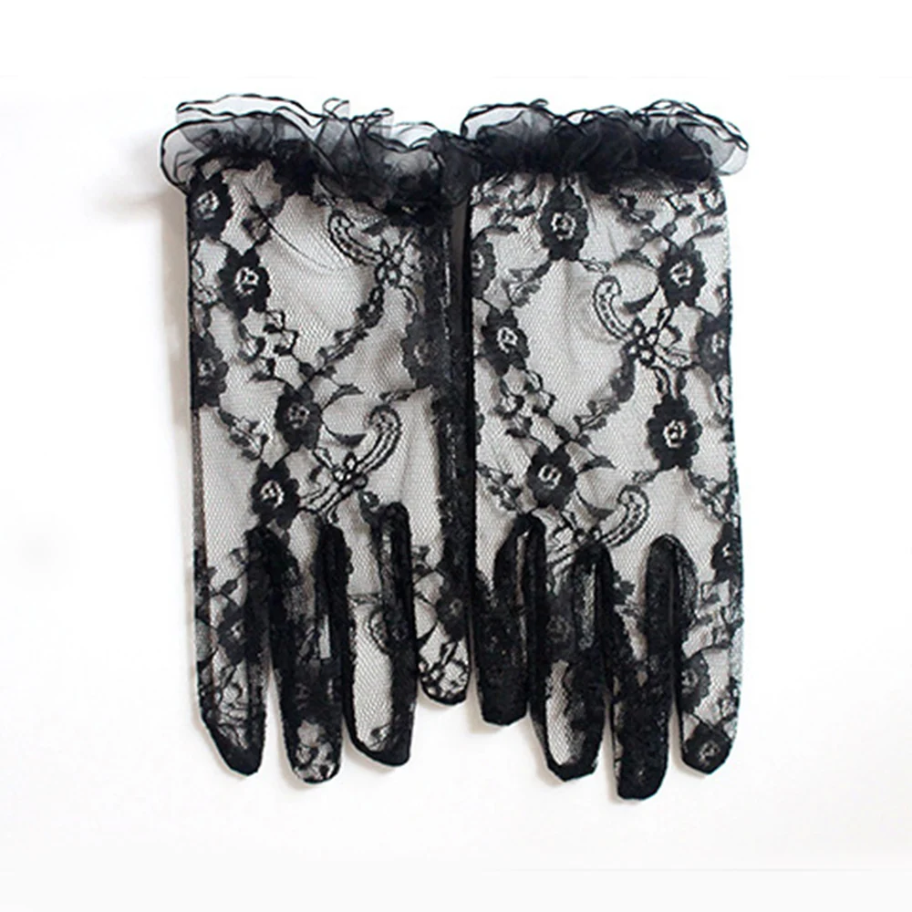 

2021 New Summer Gloves Women Sexy Lace Mesh Black Drivng Gloves Anti Uv Sunscreen Full Finger Elegant Lady Dance Gloves