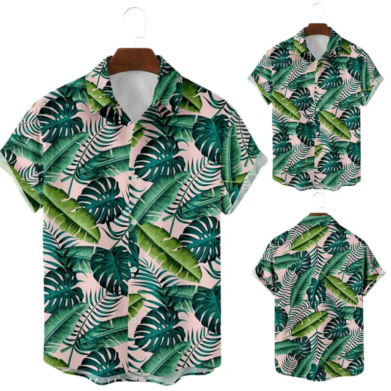 

Мужская рубашка, семейная Пляжная футболка для пары, летняя блузка с банановыми листьями, Мужская одежда, мужские рубашки