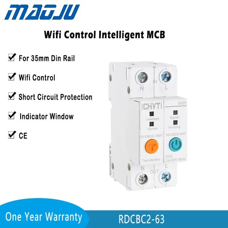 

Smart Wifi Control MCB 1P 2P 230V 63A Household Short Circuit Protection Programable Circuit Breaker