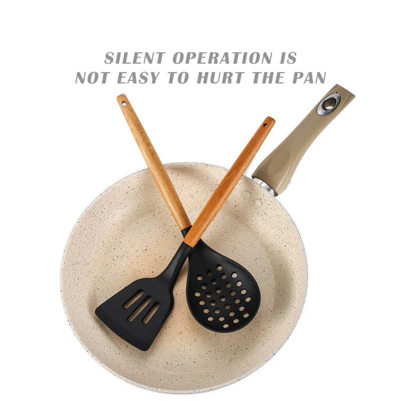 

Silicone Kitchen Tools Cooking Sets Soup Spoon Spatula Non-stick Shovel with Wooden Handle Special Heat-resistant Design