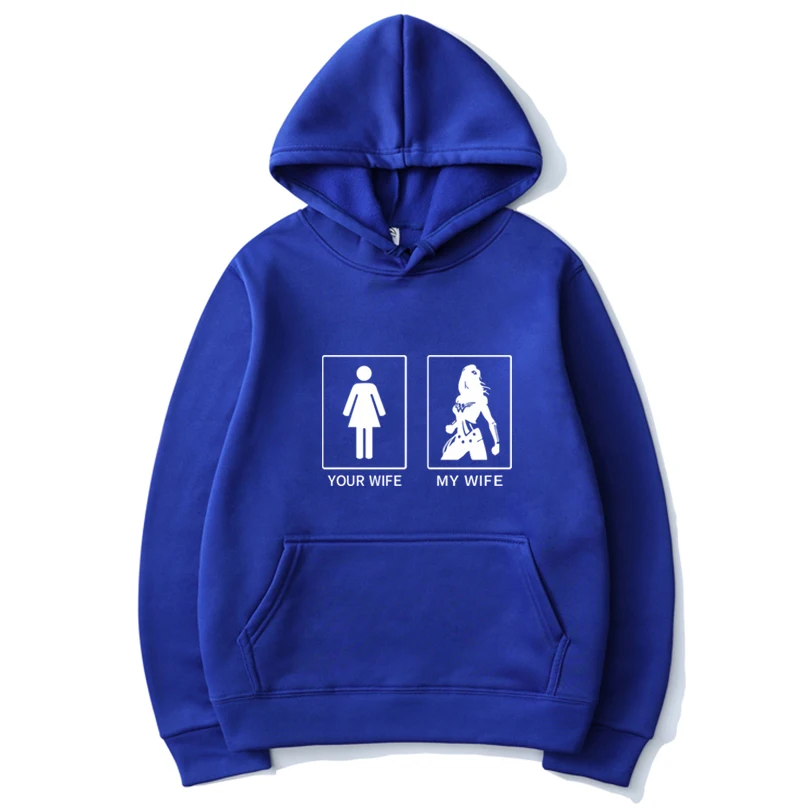 

Hot Selling Men's Peripheral YOUR WIFE, WO WIFE Gaphic Print Men's And Women's Street Hip-Hop Pullover Sports Casual Hoodie