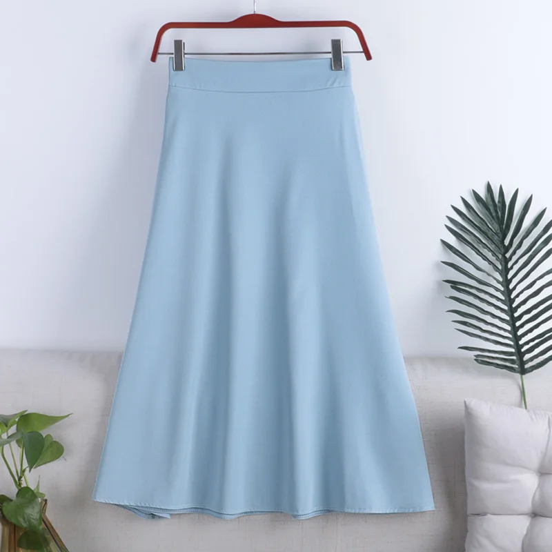 

Однотонная эластичная длинная юбка с высокой талией, Женская винтажная трапециевидная юбка в стиле Харадзюку, простая повседневная юбка