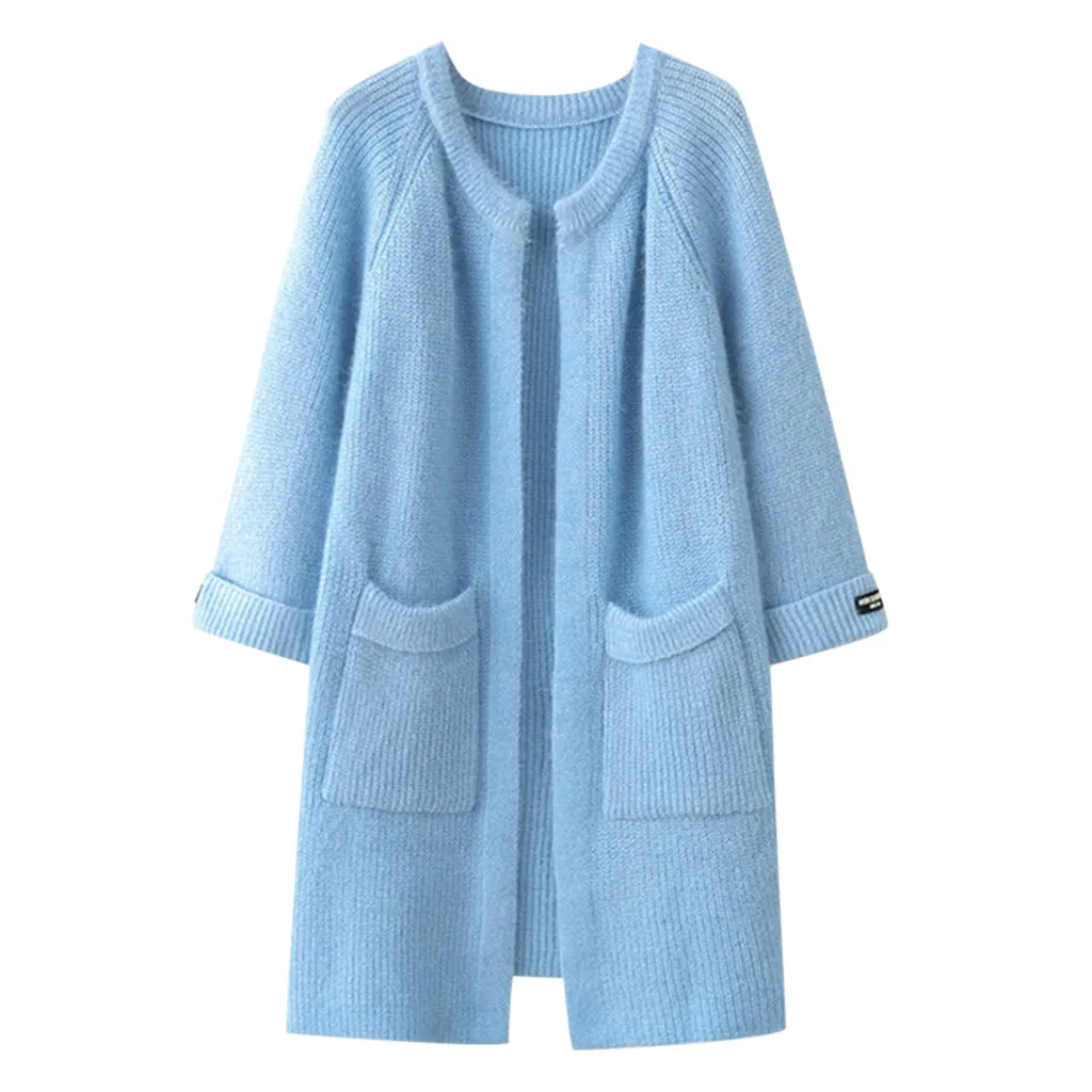 Sweater Women Tops Long Sleeve Casual solid autumn winter Pullover Loose Medium Length Knit Coat Female | Женская одежда
