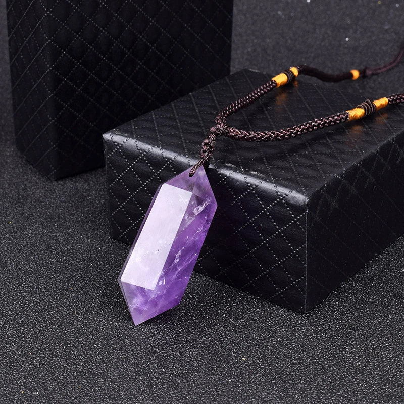 

Natural Purple Crystal Necklaces Women Raw Amethysts Quartzs Crystal Pyramid Pendant Energy Stone Specimen Healing Gem Jewelry