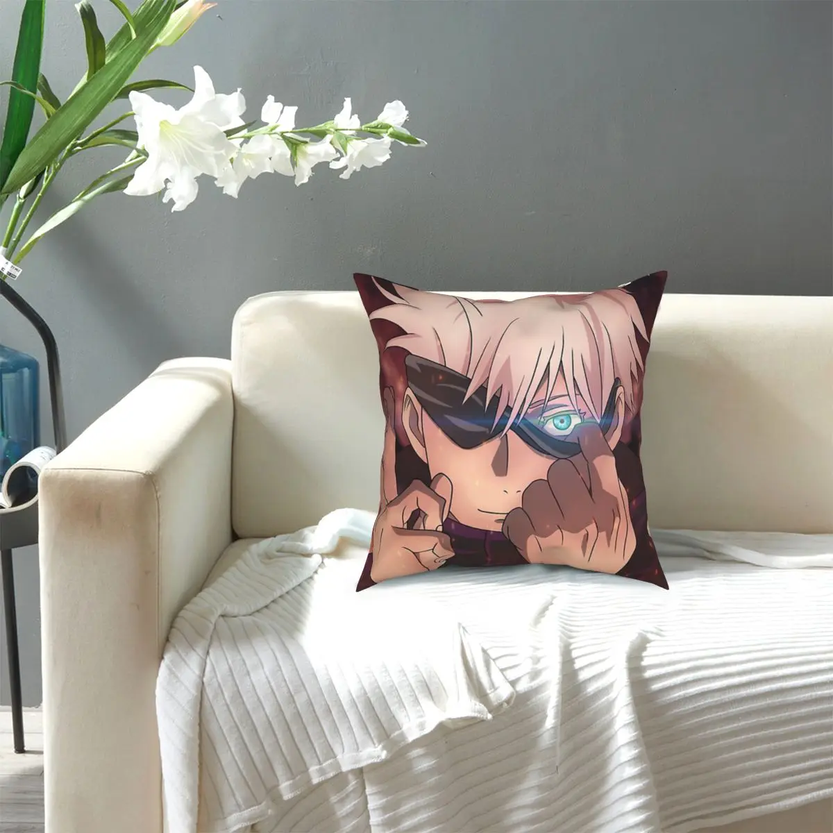

Jujutsu Kaisen Gojo Pillowcase Printed Polyester Cushion Cover Decoration Pillow Case Cover Home Zippered 45*45cm Cushion Covers