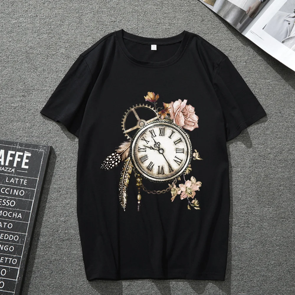 

T-shirt Men and Women Personality Clock Printing Short-sleeved Top Unisex Versatile Commuter Printing Breathable Top