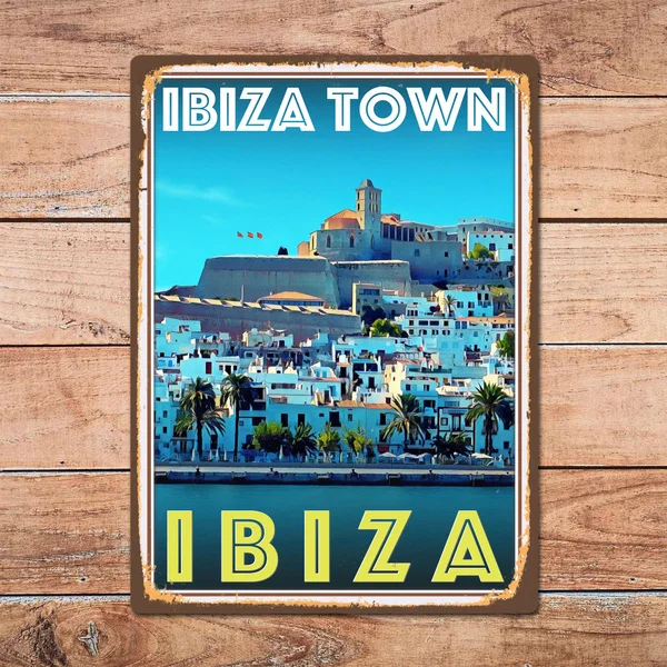 

Spain Ibiza Town Metal Tin Sign Metal Sign Home Room Wall Decor Retro Vintage Style Travel Poster