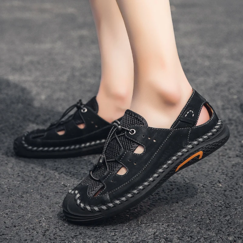 

Fengtai First Layer Leather Casual Sandals Hole Shoes