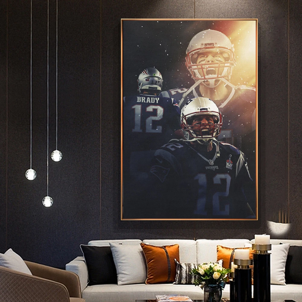 

Tom Brady Poster New England Football Player Wall Decor Posters and Prints on Canvas Portrait Art Painting for Living Room Decor